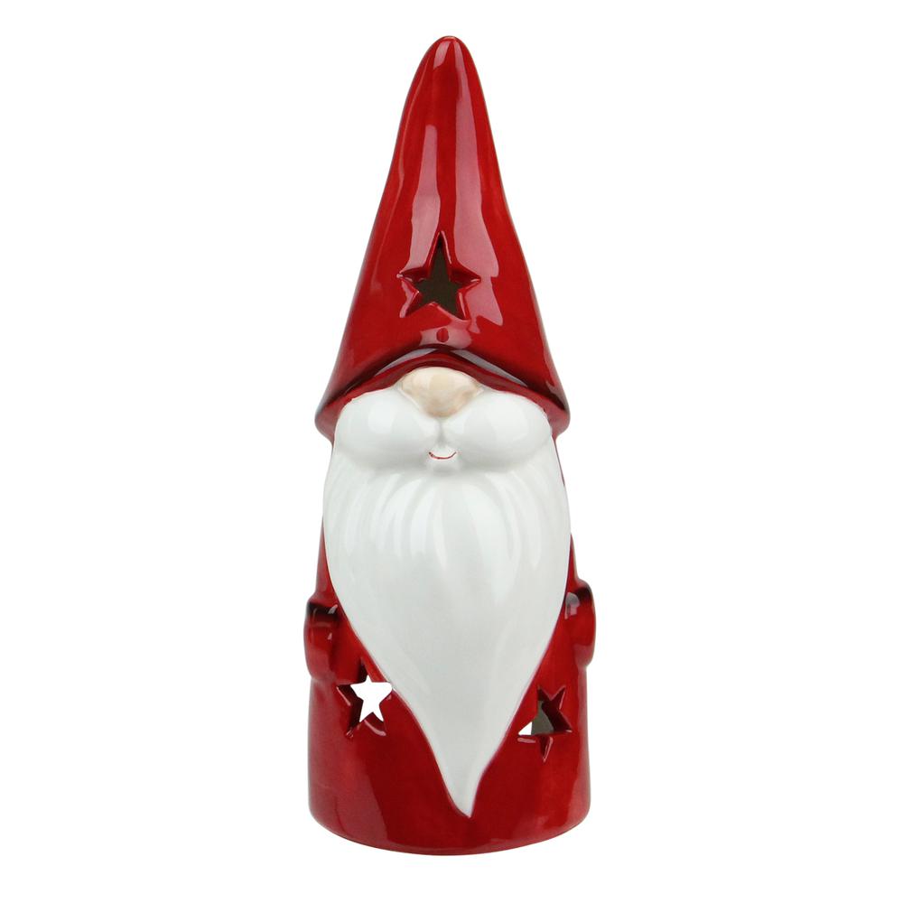 8.25 Red Ceramic Christmas Star Gnome Tealight Candle Holder. The main picture.