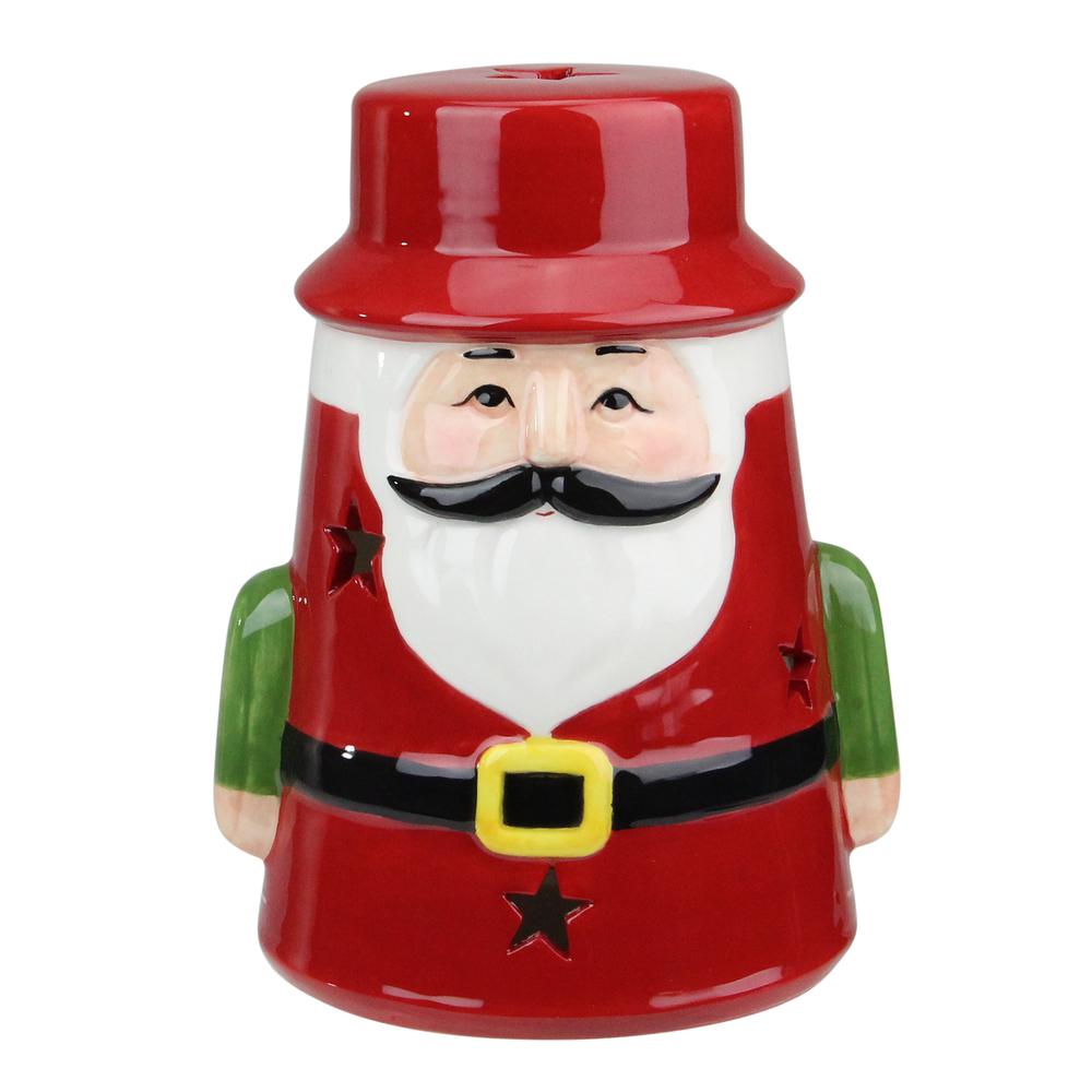 7.25 Red Ceramic Santa Christmas Gnome Tealight Candle Holder. Picture 1