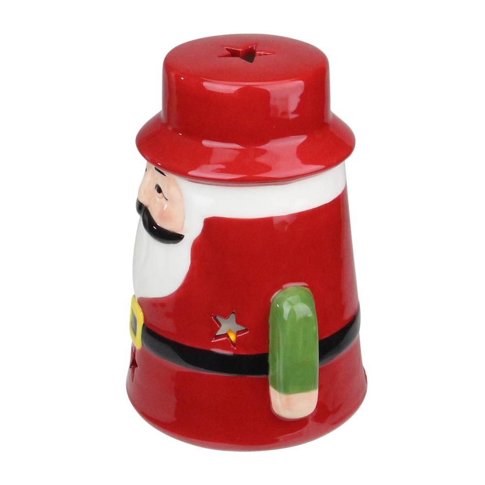 7.25 Red Ceramic Santa Christmas Gnome Tealight Candle Holder. Picture 2