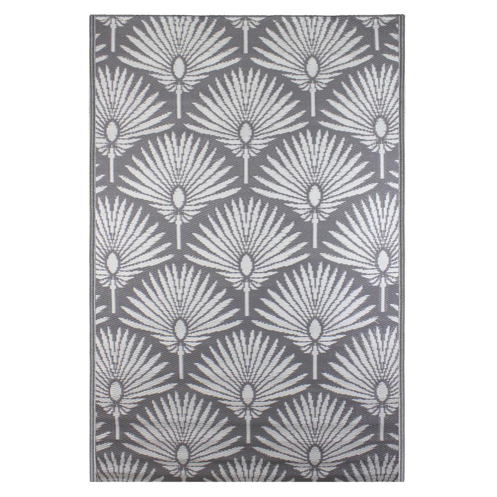 4' x 6' Gray and White Fan Leaf Rectangular Outdoor Area Rug. Picture 1