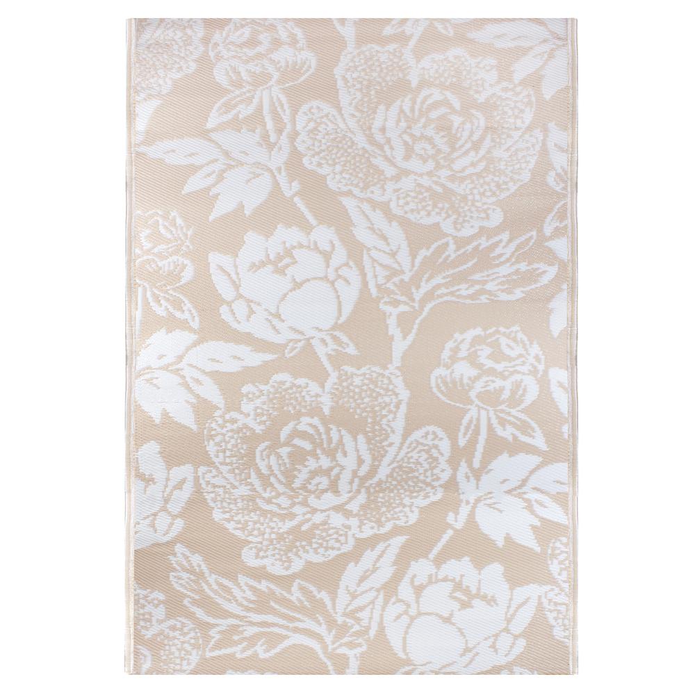 4' x 6' Pink Beige and White Floral Rectangular Outdoor Area Rug. Picture 1
