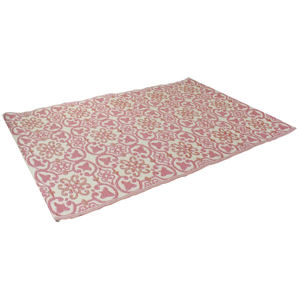 4' x 6' Pink and Cream Floral Design Rectangular Outdoor Area Rug. Picture 3