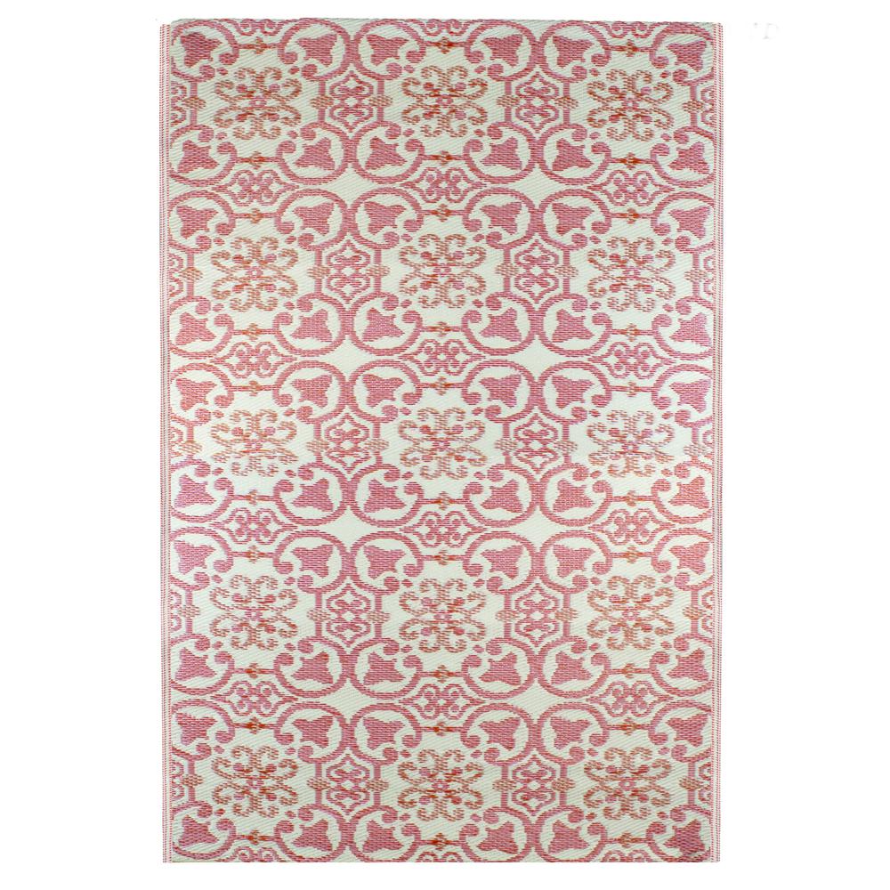4' x 6' Pink and Cream Floral Design Rectangular Outdoor Area Rug. Picture 1