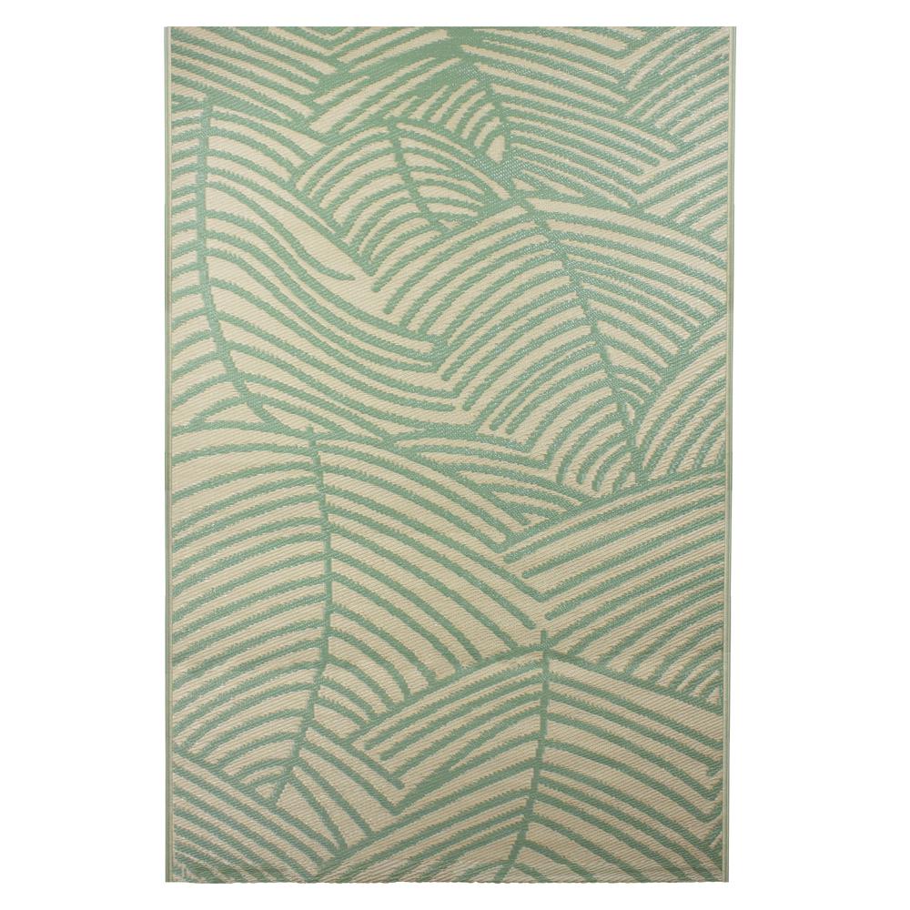 4' x 6' Green and Beige Leaf Design Rectangular Outdoor Area Rug. Picture 1