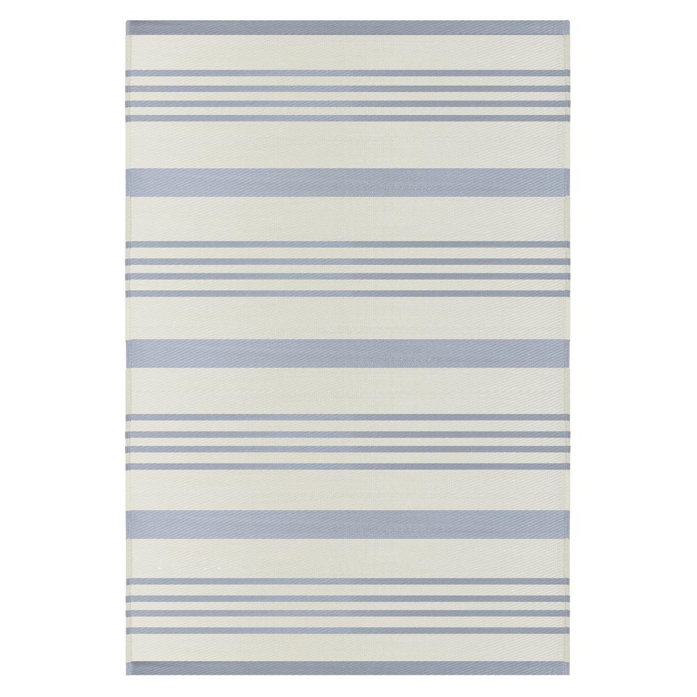 4' x 6' Light Blue and White Striped Rectangular Outdoor Area Rug. Picture 1