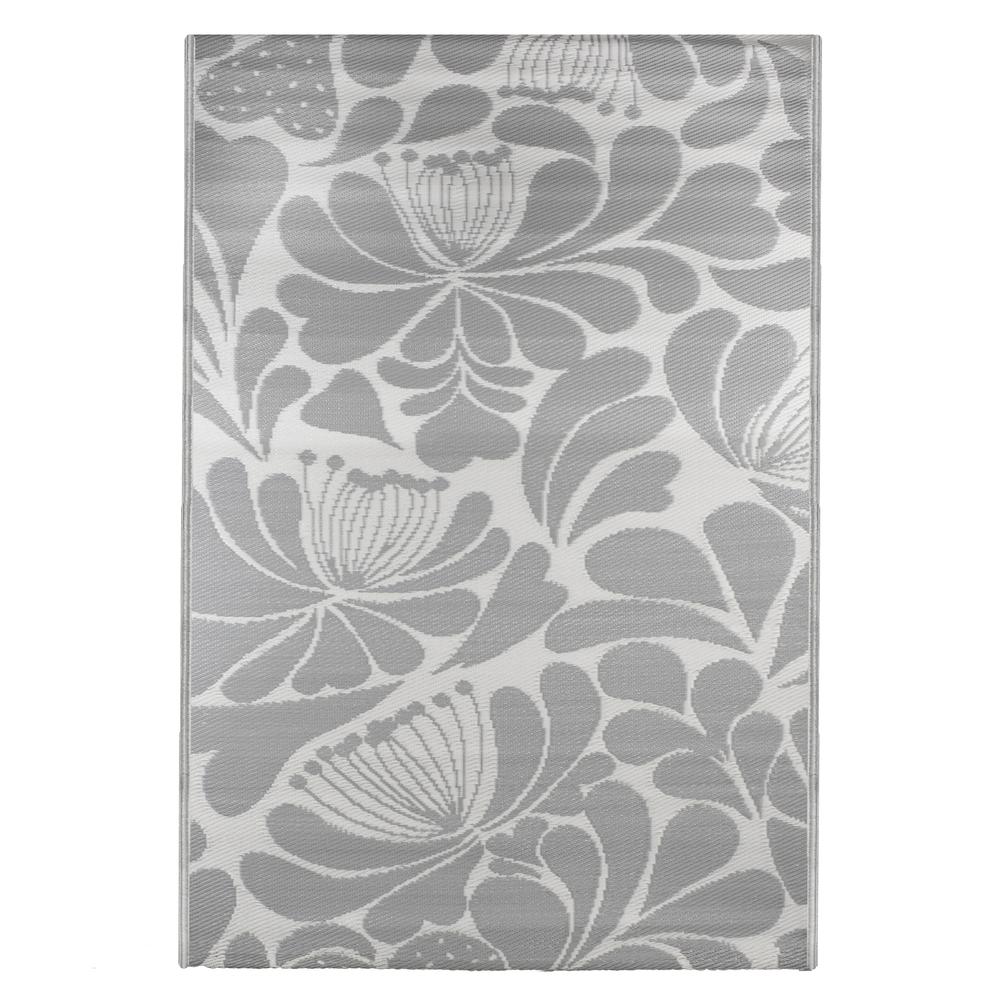 4' x 6' Gray and Off White Floral Rectangular Outdoor Area Rug. Picture 1