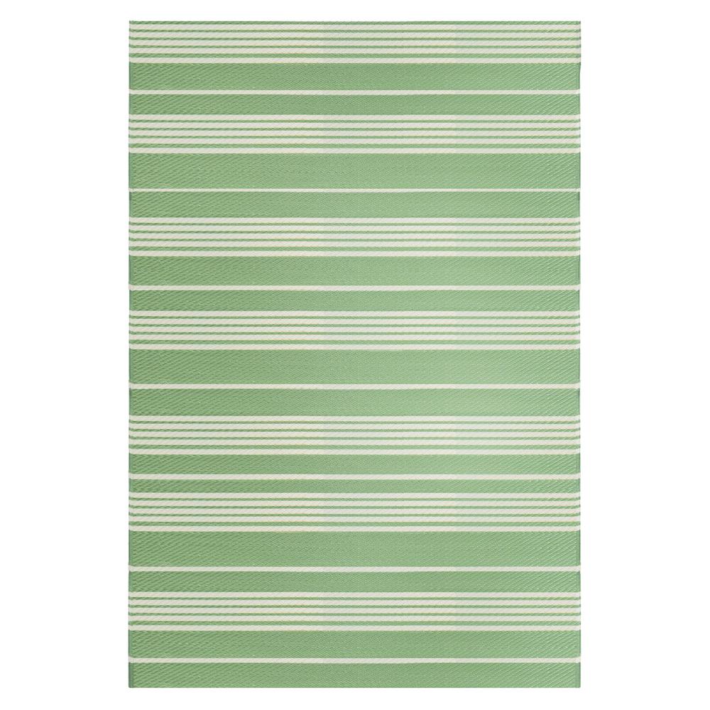 4' x 6' Green and White Striped Rectangular Outdoor Area Rug. Picture 1