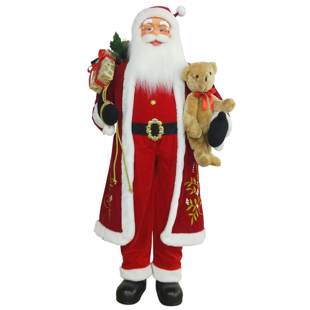 5' Life-Size Standing Santa Claus Christmas Figure with Teddy Bear and Gift Bag. The main picture.