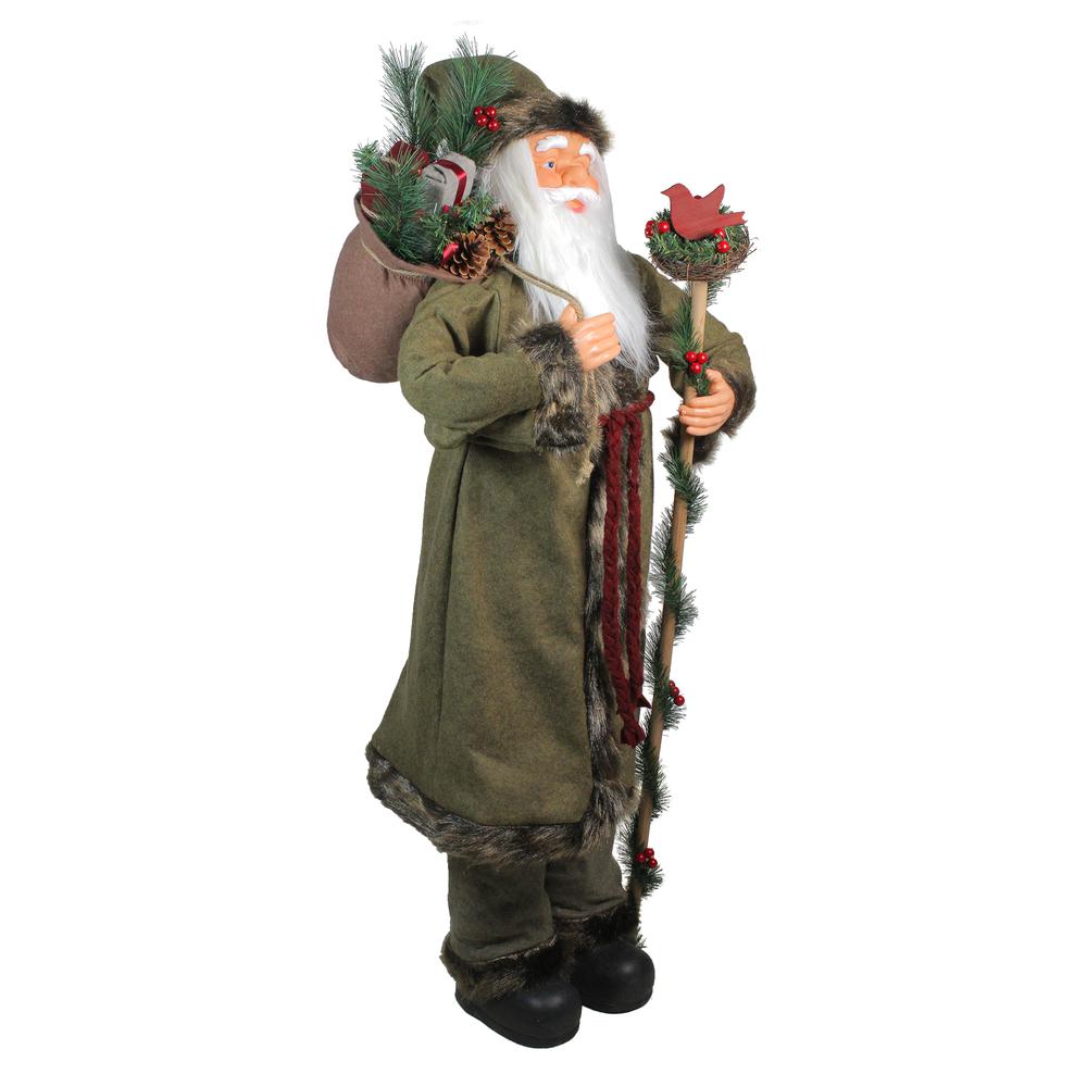 51" Olive Green and Burgundy Red Standing Santa Claus with Gift Bag Christmas Figurine. Picture 2