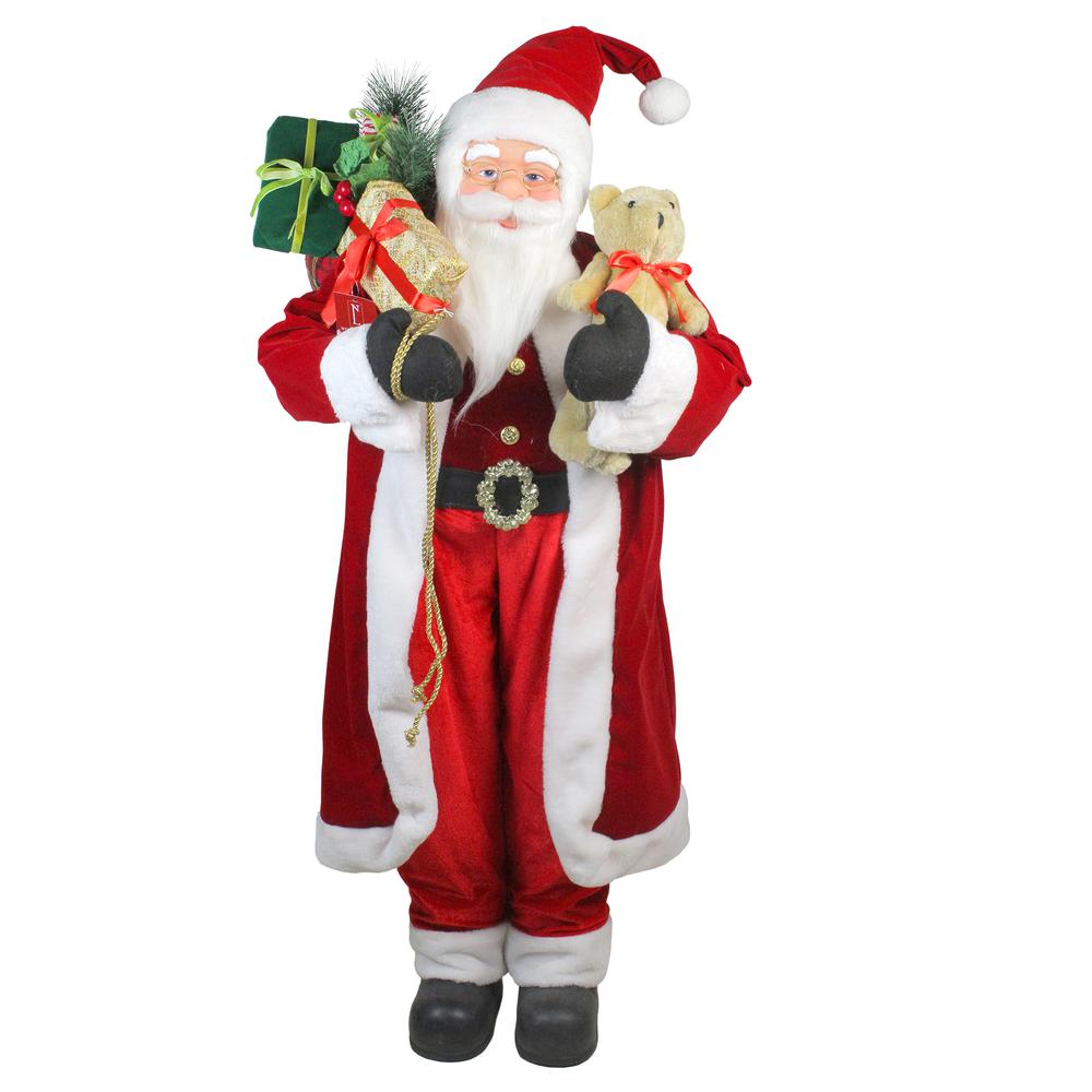48" Santa Claus with Teddy Bear and Gift Sack Standing Christmas Figure. Picture 1
