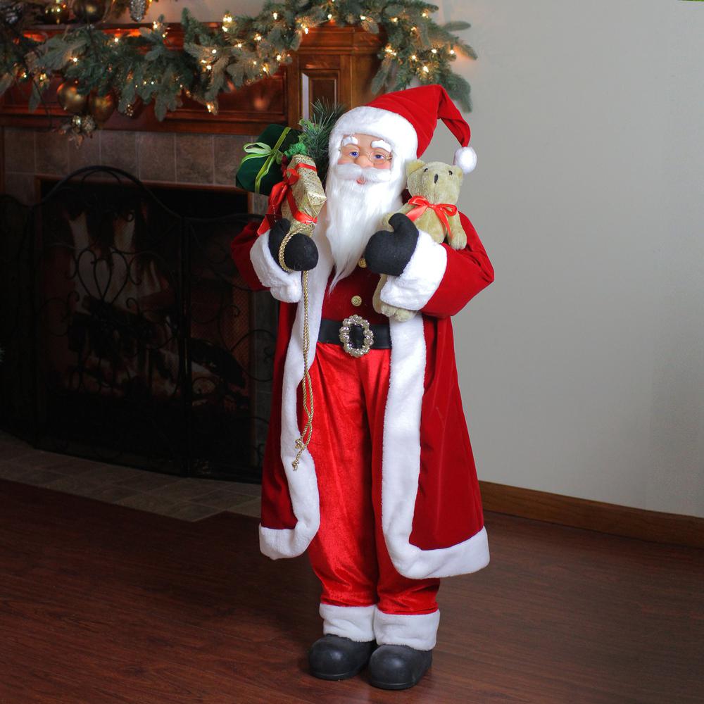 48" Santa Claus with Teddy Bear and Gift Sack Standing Christmas Figure. Picture 2