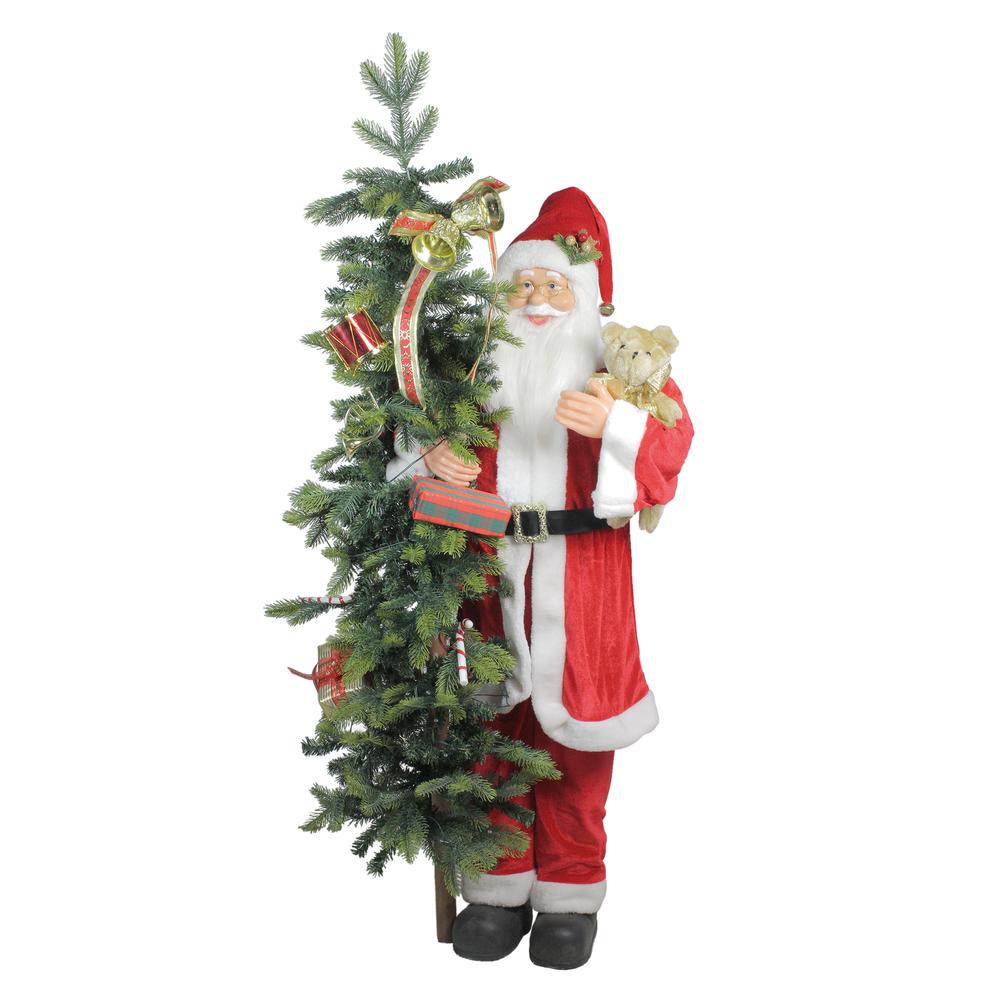 50" Musical Standing Santa Claus Figure with Lighted Christmas Tree and Teddy Bear. The main picture.