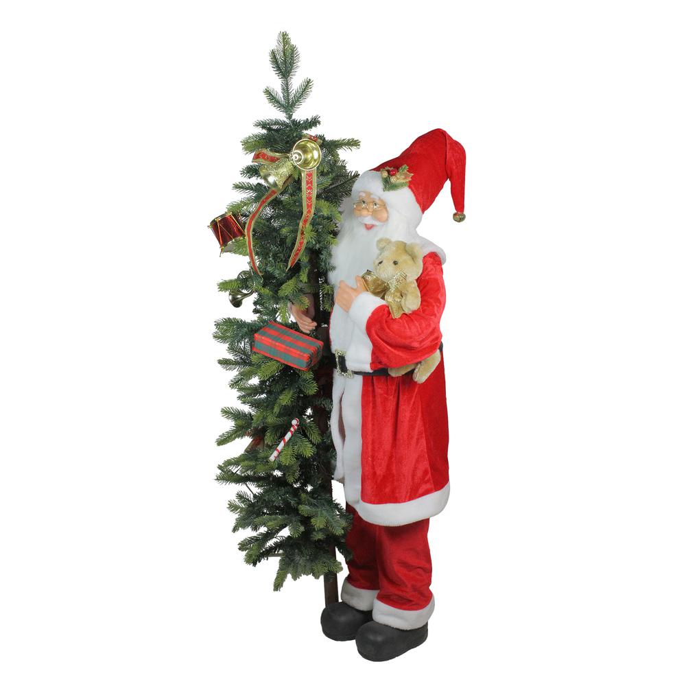 50" Musical Standing Santa Claus Figure with Lighted Christmas Tree and Teddy Bear. Picture 2
