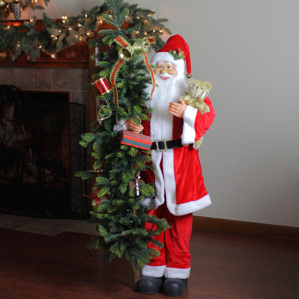 50" Musical Standing Santa Claus Figure with Lighted Christmas Tree and Teddy Bear. Picture 3