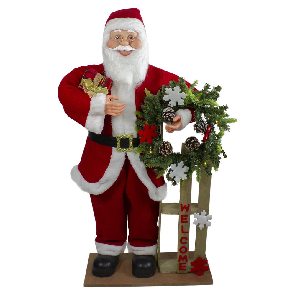 3' Santa Claus Holding a Wooden Sleigh "Welcome" Christmas Sign. Picture 1