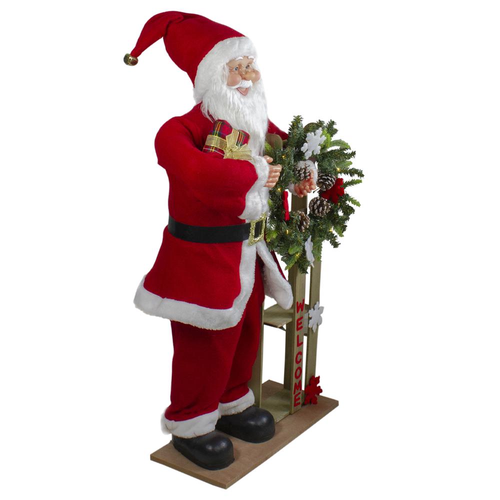 3' Santa Claus Holding a Wooden Sleigh "Welcome" Christmas Sign. Picture 4