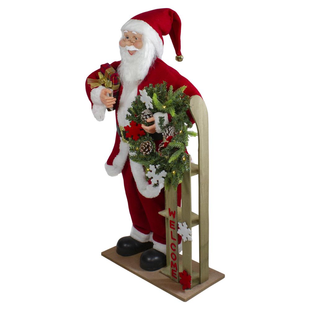 3' Santa Claus Holding a Wooden Sleigh "Welcome" Christmas Sign. Picture 3