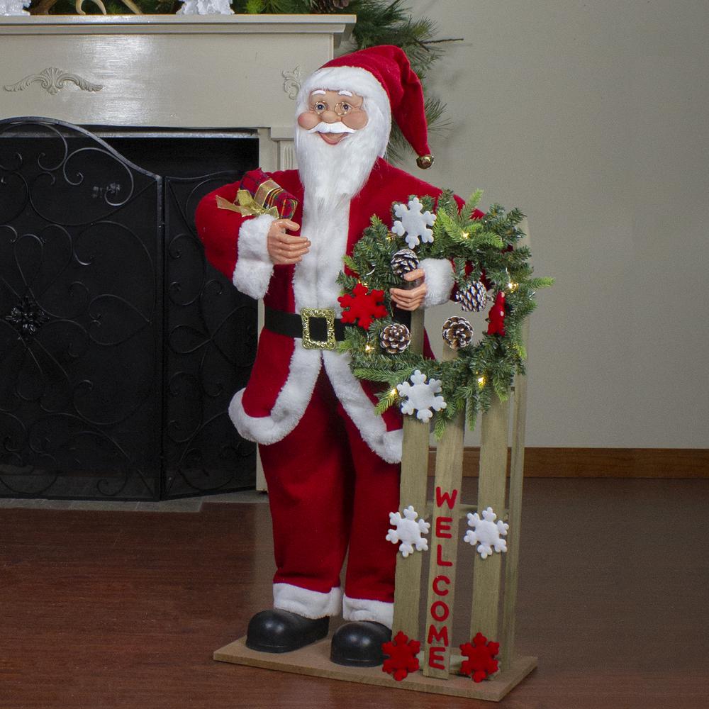 3' Santa Claus Holding a Wooden Sleigh "Welcome" Christmas Sign. Picture 2