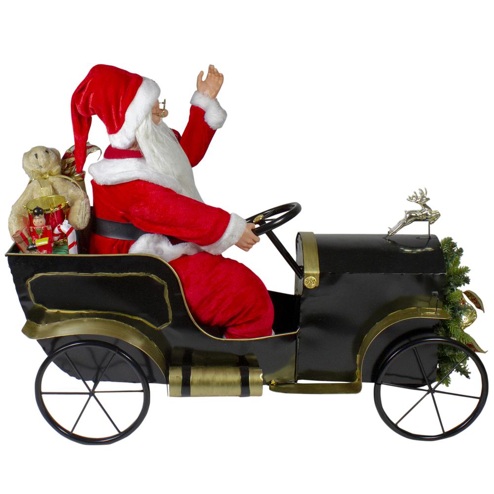 33" Santa Delivering Presents in a Black and Gold Car Christmas Decoration. Picture 3