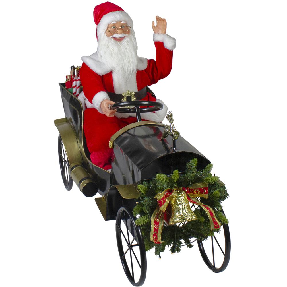 33" Santa Delivering Presents in a Black and Gold Car Christmas Decoration. Picture 4