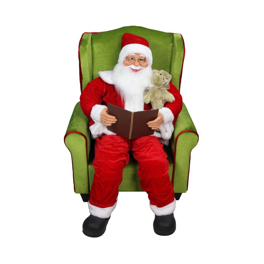 32" Santa Claus Sitting in Green Arm Chair Christmas Figure. Picture 1
