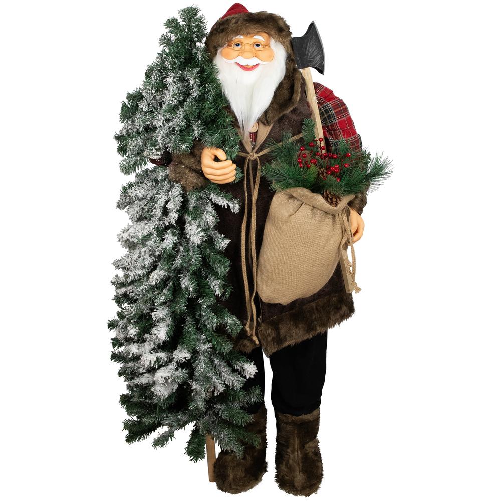 5' Standing Woodland Santa Claus Christmas Figure with Flocked Alpine Tree. Picture 1