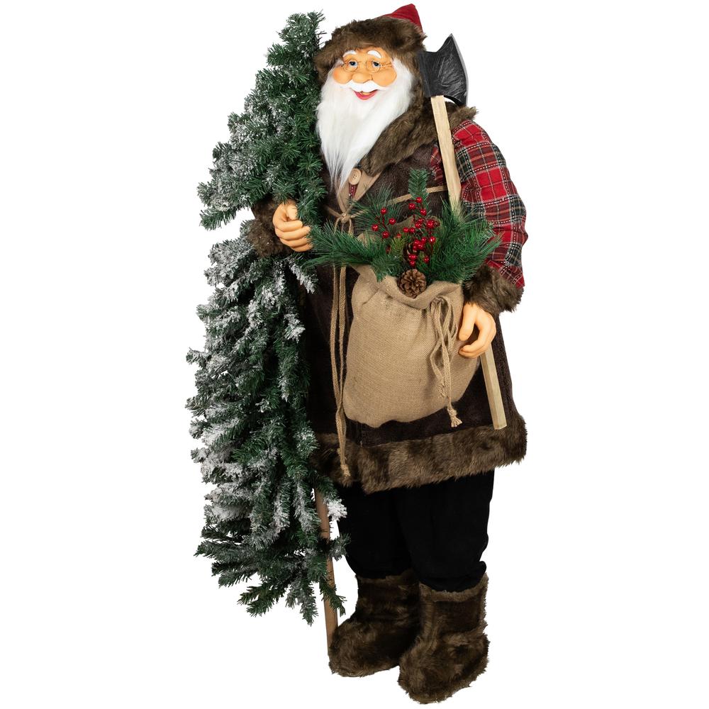 5' Standing Woodland Santa Claus Christmas Figure with Flocked Alpine Tree. Picture 3