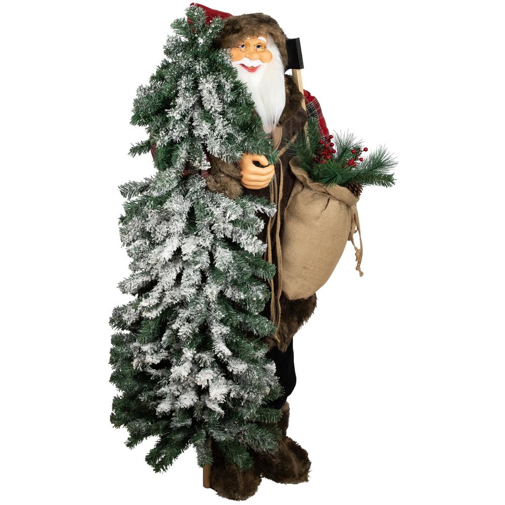 5' Standing Woodland Santa Claus Christmas Figure with Flocked Alpine Tree. Picture 4