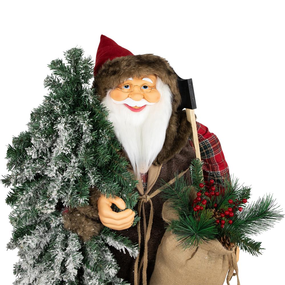5' Standing Woodland Santa Claus Christmas Figure with Flocked Alpine Tree. Picture 7