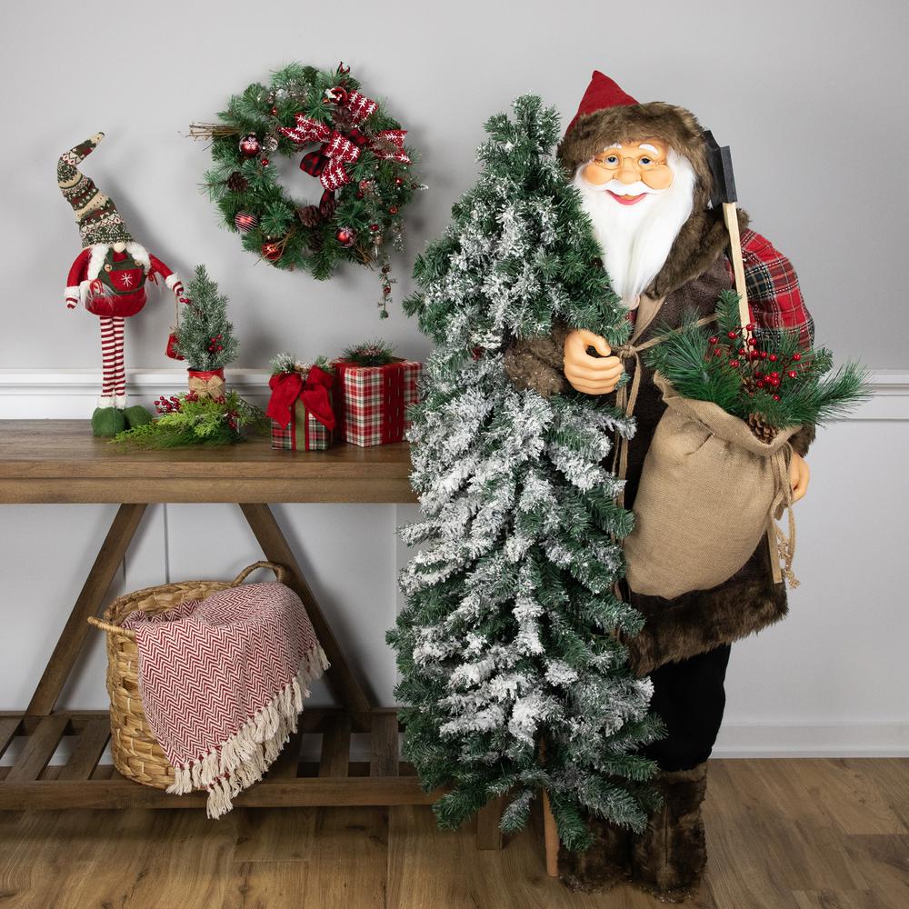 5' Standing Woodland Santa Claus Christmas Figure with Flocked Alpine Tree. Picture 2