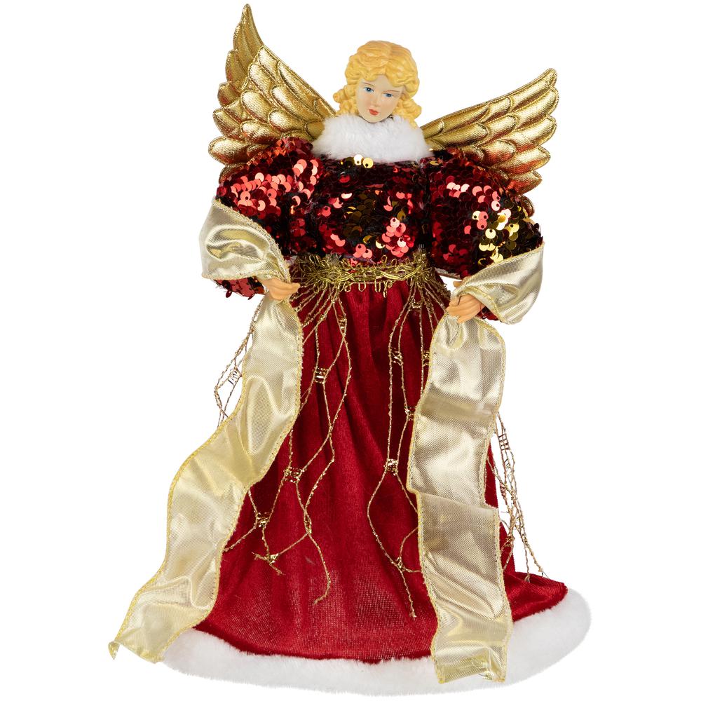 12" Red and Metallic Gold Angel Christmas Tree Topper  Unlit. Picture 1