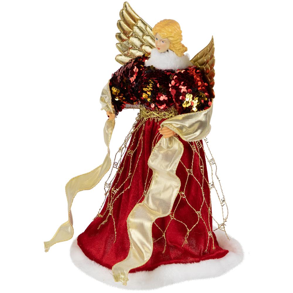 12" Red and Metallic Gold Angel Christmas Tree Topper  Unlit. Picture 4