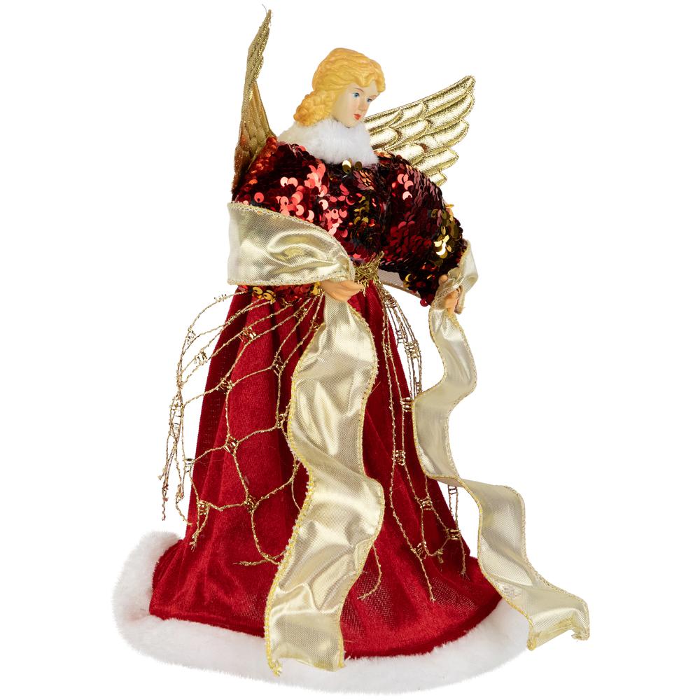 12" Red and Metallic Gold Angel Christmas Tree Topper  Unlit. Picture 3