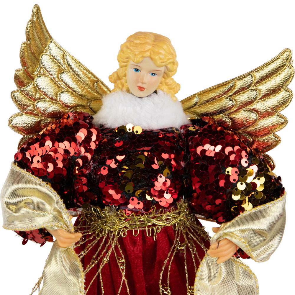 12" Red and Metallic Gold Angel Christmas Tree Topper  Unlit. Picture 5