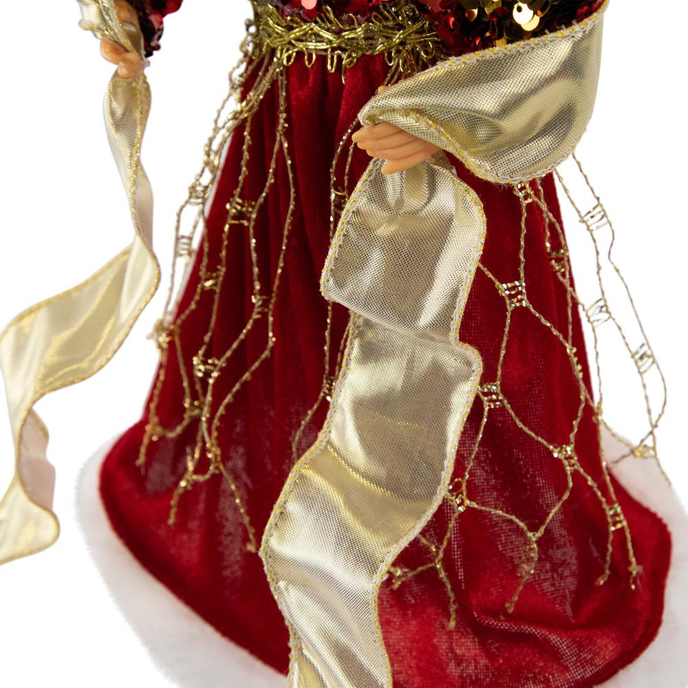 12" Red and Metallic Gold Angel Christmas Tree Topper  Unlit. Picture 7