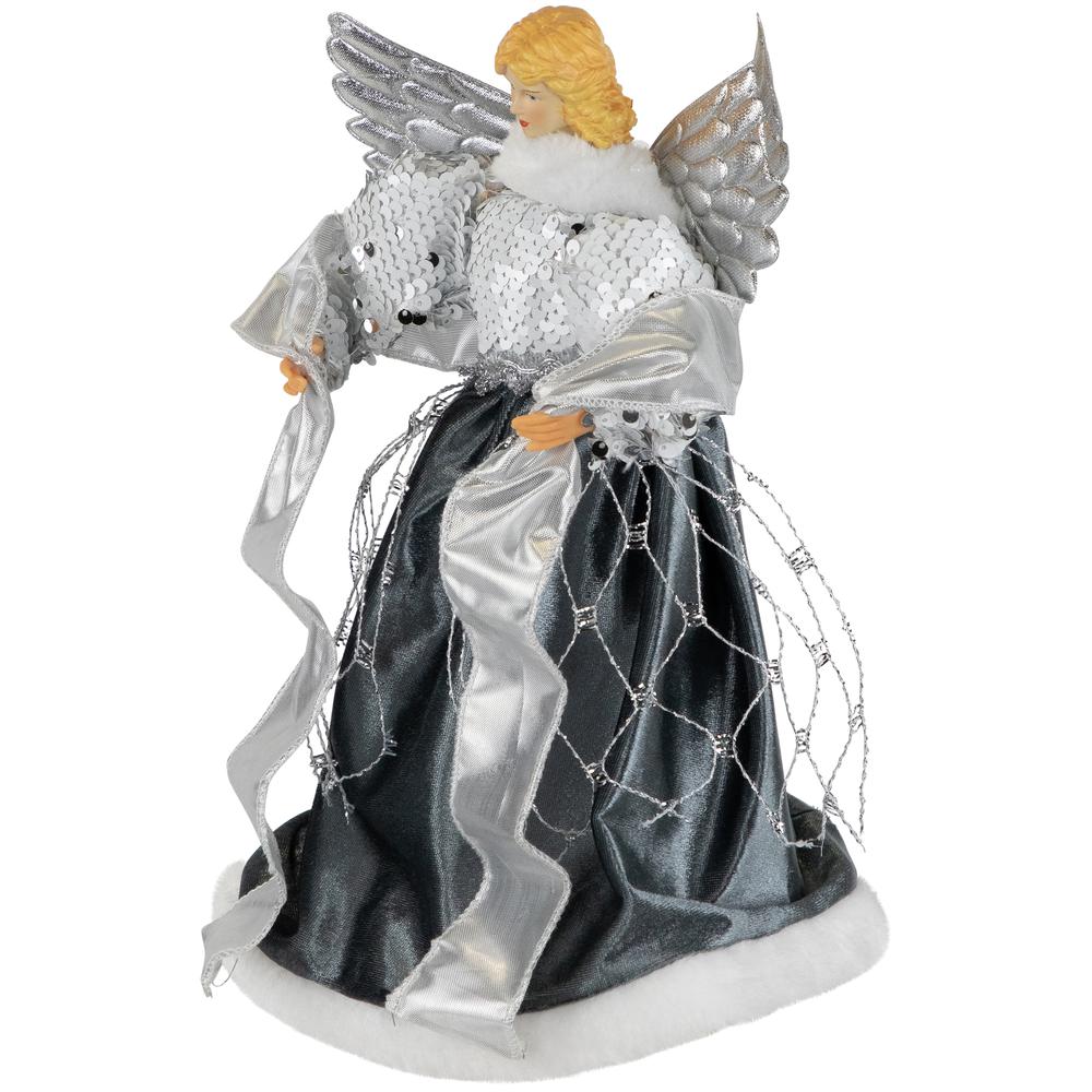 12" Slate and Metallic Silver Sequined Angel Christmas Tree Topper  Unlit. Picture 3