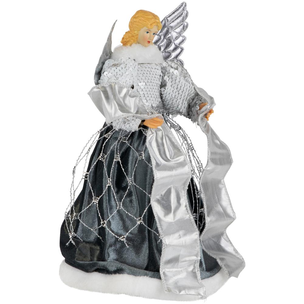 12" Slate and Metallic Silver Sequined Angel Christmas Tree Topper  Unlit. Picture 4