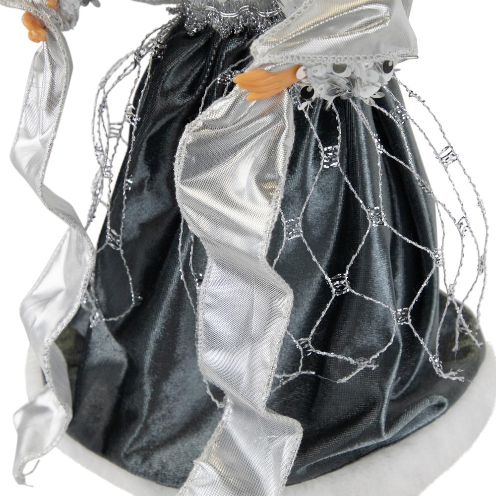 12" Slate and Metallic Silver Sequined Angel Christmas Tree Topper  Unlit. Picture 7