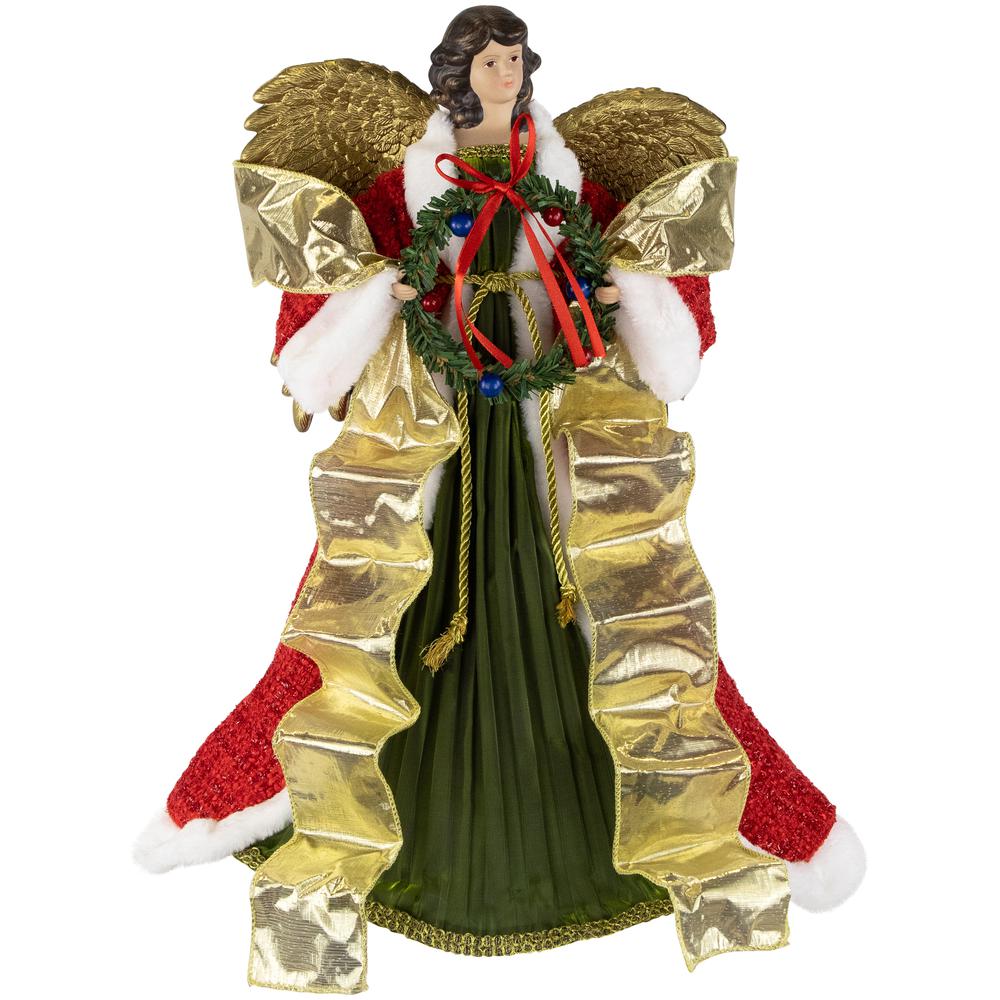 18" Red and Green Angel with Wreath Christmas Tree Topper  Unlit. Picture 1
