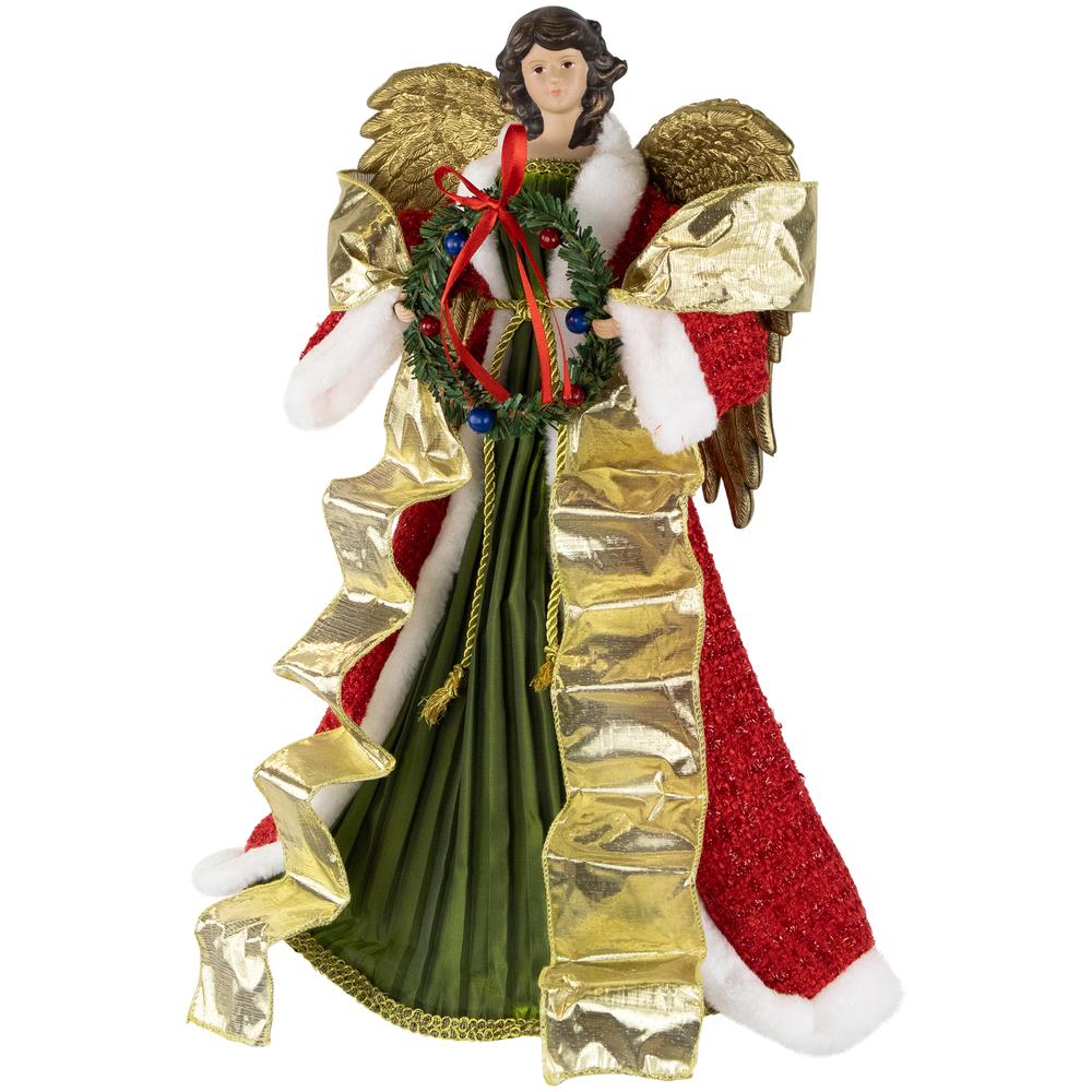 18" Red and Green Angel with Wreath Christmas Tree Topper  Unlit. Picture 3