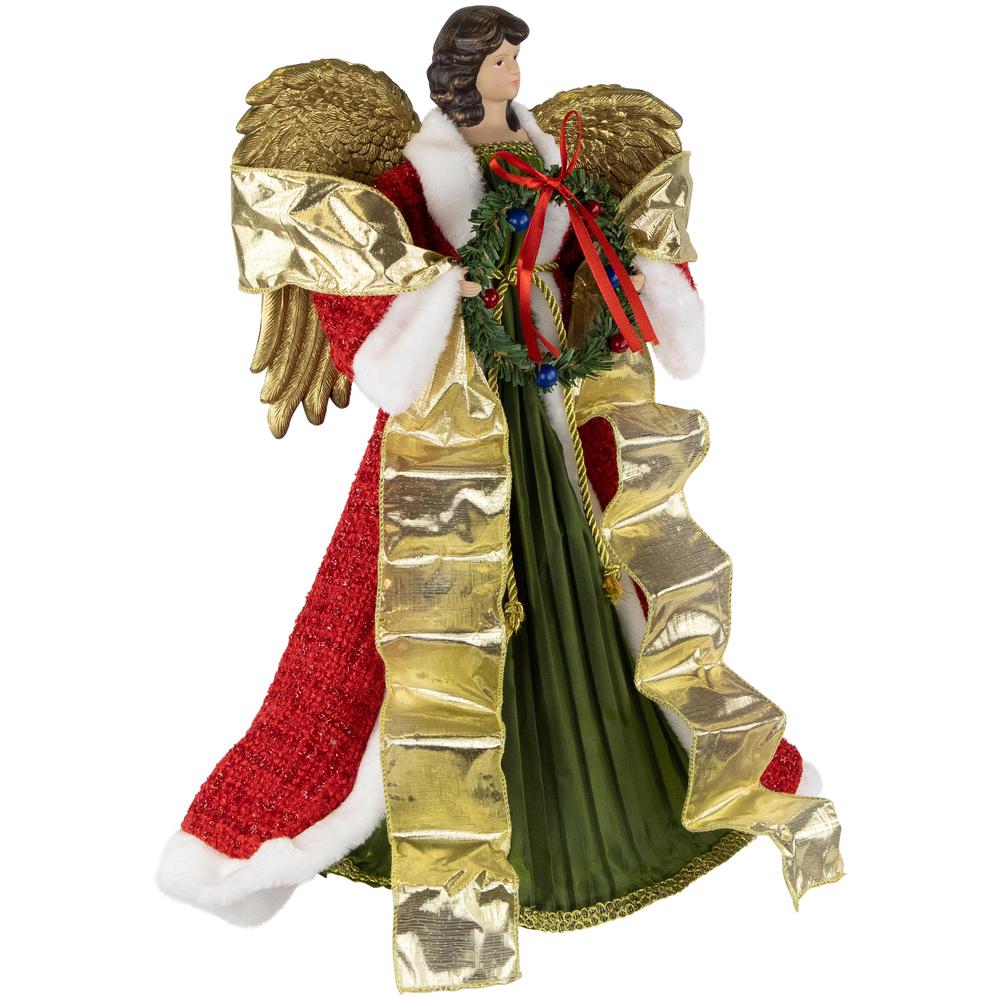 18" Red and Green Angel with Wreath Christmas Tree Topper  Unlit. Picture 4