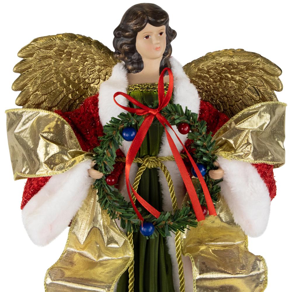 18" Red and Green Angel with Wreath Christmas Tree Topper  Unlit. Picture 7