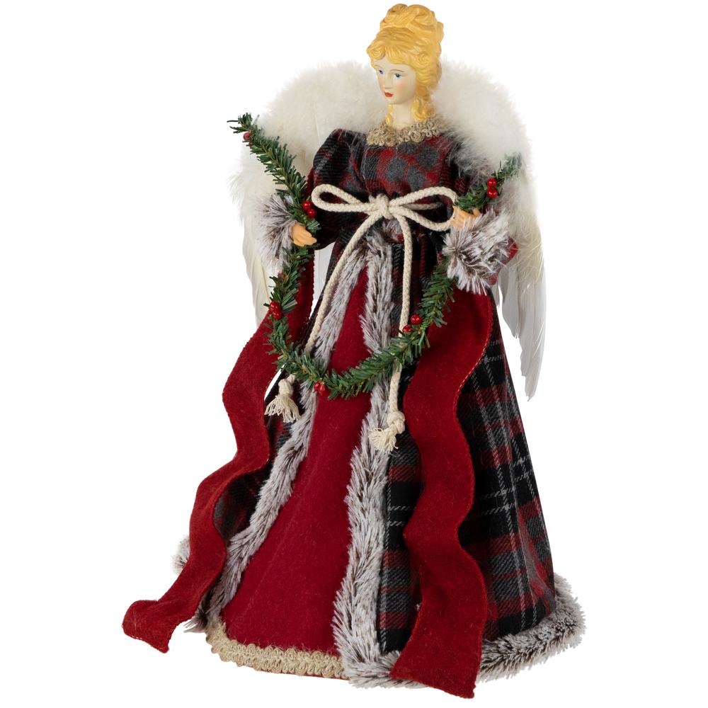 16" Red and Plaid Angel Christmas Tree Topper  Unlit. Picture 3