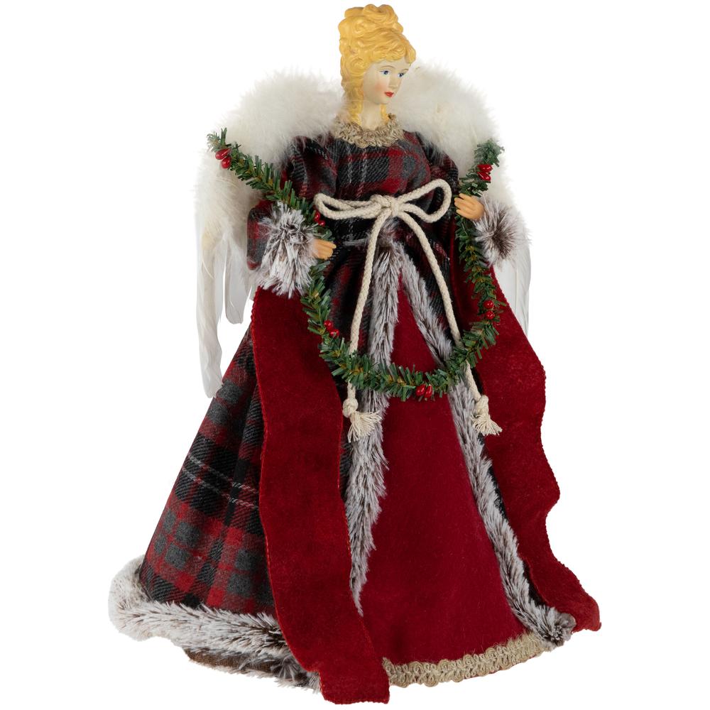 16" Red and Plaid Angel Christmas Tree Topper  Unlit. Picture 4
