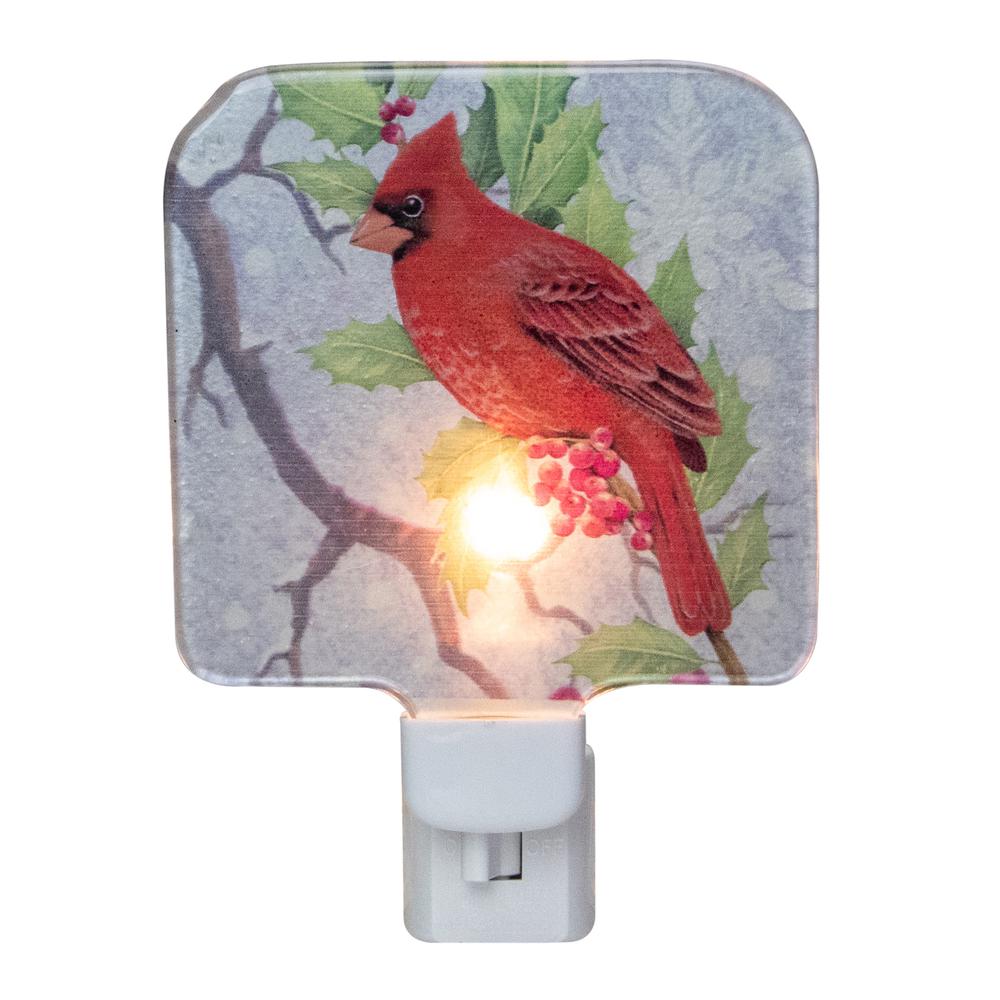 4" Red Cardinal Glass Christmas Night Light. Picture 1