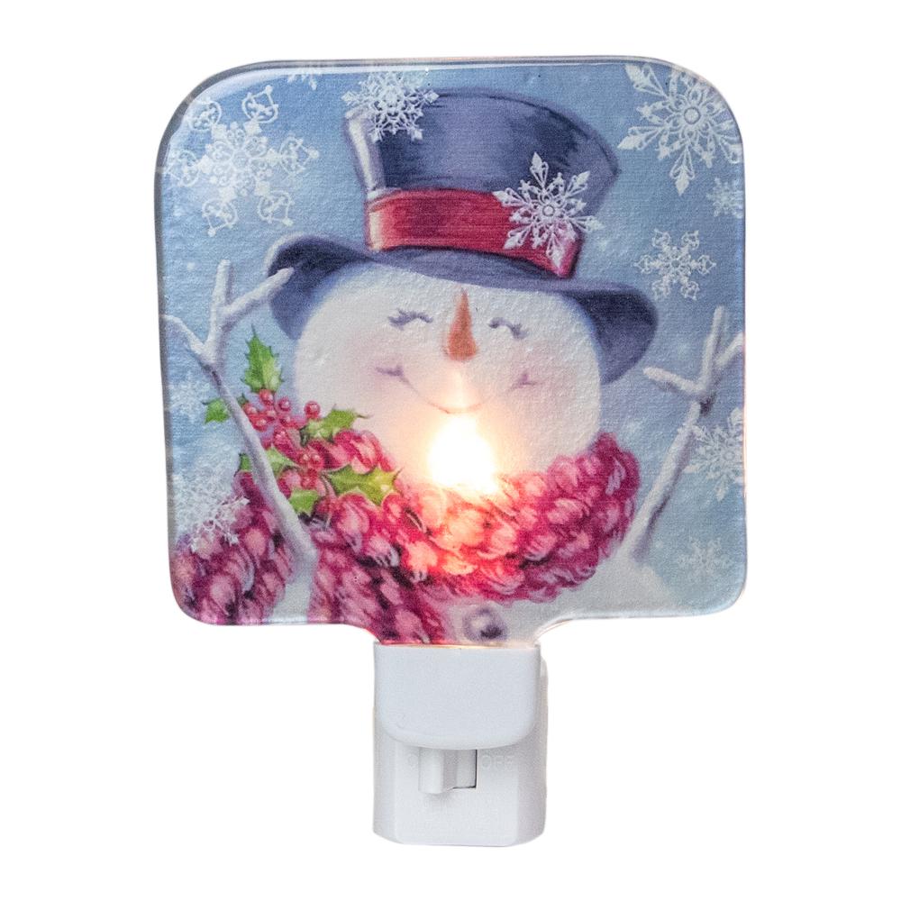 4" Blue and Red Glass Snowman Christmas Night Light. Picture 1