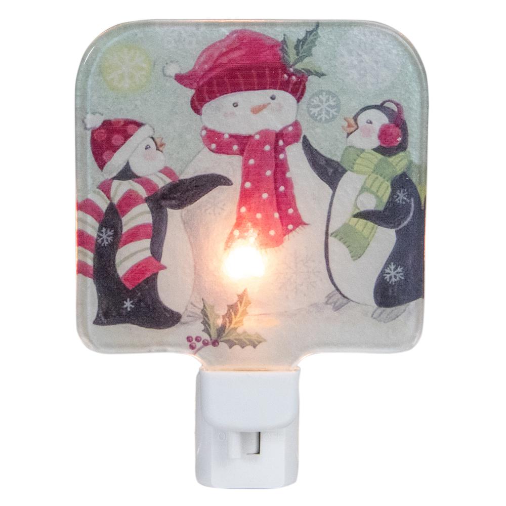 4" Snowman and Penguins Glass Christmas Night Light. Picture 1
