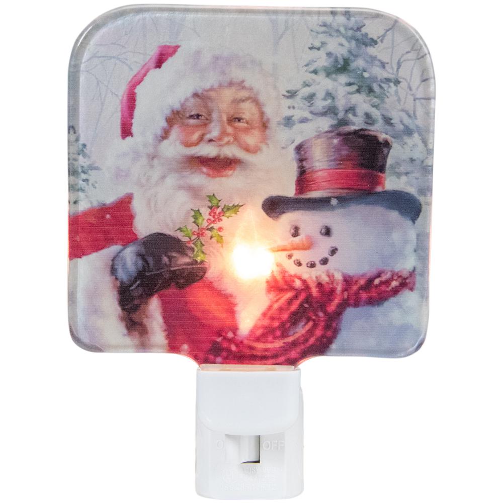 4" Red and White Santa and a Snowman Christmas Night Light. Picture 1