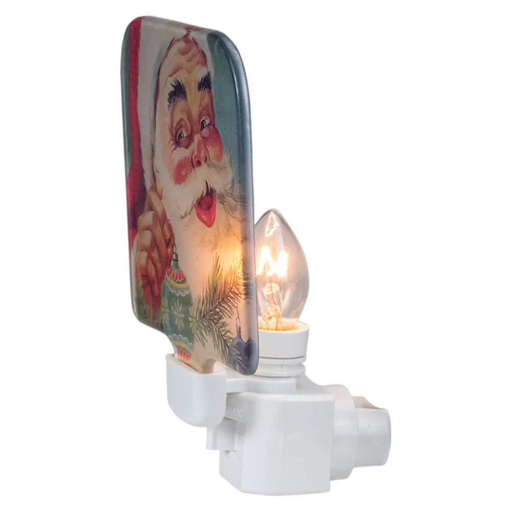4" Red and Blue Santa Glass Christmas Night Light. Picture 2