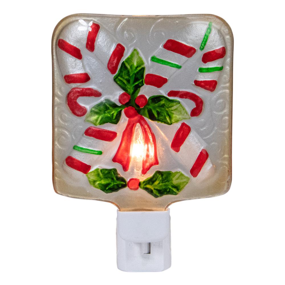6" White and Red Candy Canes Glass Christmas Night Light. Picture 1